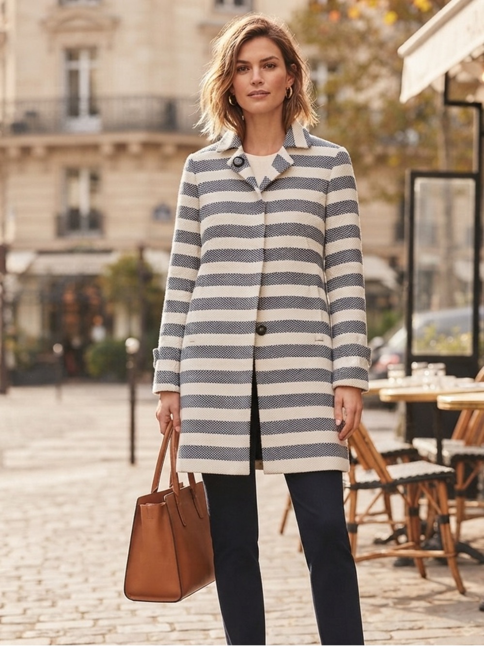 L.K. Bennett Arca Striped Blue and White Women’s Coat